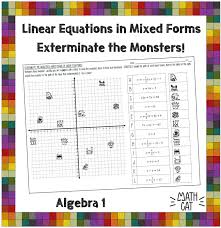 Exterminate The Monsters Graphing Linear Equations In Mixed Forms Graphing Linear Equations Graphing Activities Linear Function