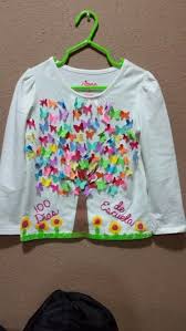 100 Card Stock Butterflies Hot Glued To Shirt Tempra Paint For Trunk Flowers Made School Shirts 100 Days Of School Project Kindergartens 100 Day Shirt Ideas