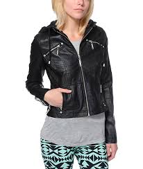 Jou Jou Black Faux Leather Zip Up Jacket