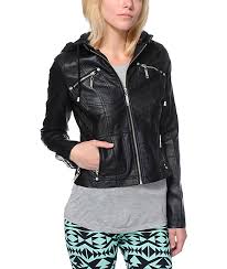 Jou Jou Black Faux Leather Zip Up Jacket