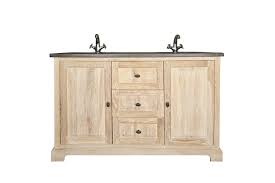 Un meuble vasque de salle de bain apporte sa dimension décorative à toute la pièce, en plus d'y offrir des rangements supplémentaires bienvenus. Meuble Double Vasque En Chene Blanchi Et Pierre Bleue Hellin