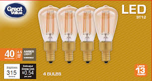 Great Value Led St12 4 5 Watts Amber Light Candelabra Base Bulbs 4 Count Walmart Com Walmart Com