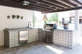 Villa lagoon tile spark c aegean 8 in. Gray Cement Tiles On Outdoor Kitchen Transitional Deck Patio