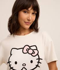 Blusa de Pijama com Estampa da Hello Kitty Bege