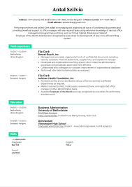 Seeking a position as a secretary in a professional company. File Clerk Resume Example Kickresume