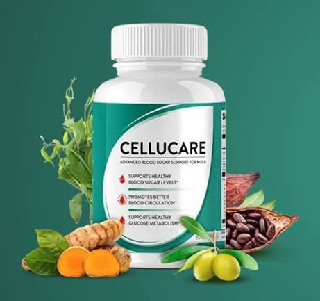 Close up view of Cellucare capsules and ingredient list showing the natural components for blood sugar support