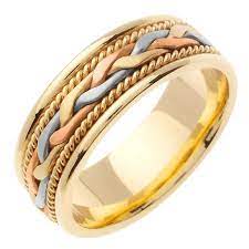 Unique Designer Tri Color Gold Hand Braided Woven Rope Etsy Mens Gold Wedding Band Wedding Ring Bands Yellow Gold Wedding Band