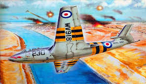 British Hawker Sea Hawk Flying Over The Suez Canal During The 1956 Suez Crisis Aircraft Art Aviation Art War Art
