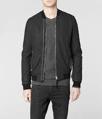 Allsaints Calder Bomber Jacket Matt Finish Lamb Skin Leather Jacket Men Jackets Leather Bomber Jacket