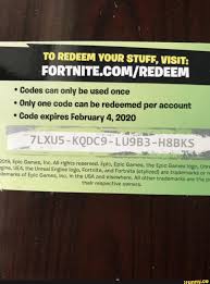 Our sponsors decided to release 5000 redeem codes to unlock the fortnite save the world game mode. To Redeem Your Stuff Visit Fortnite Com Redeem Codes Can Only Be Used Once Only One Code Can Be Redeemed Per Account Code Expires February 4 2020 Epic Games Inc All Rights Reserved Epic