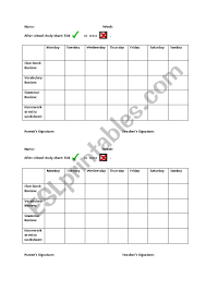 after school study chart esl worksheet by ucntkm