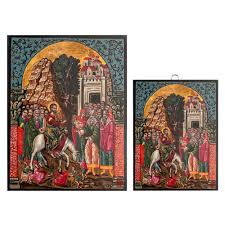 Catholic art religious art jesus enters jerusalem happy palm sunday hosanna in the highest triumphal entry jesus christus daughters of the king holy week. The Palm Sunday Icon Available In Coloured Background Palm Artis Orthodox Art Icon