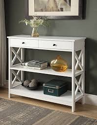 White Finish 3 Tier Console Sofa Entry Table With Shelf Two Drawers Entry Table With Drawers White Console Table Console Furniture