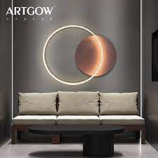 现代卧室墙面床头装饰画客厅led光发光圆形亚克力玻璃灯装置挂画 艺购网 ceiling lights lighted bathroom mirror home decor