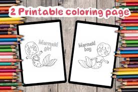 Download Mermaid Girl And Boy Graphic By Takenotedesign Creative Fabrica In 2020 Printable Coloring Pages Printable Coloring Boy Printable Yellowimages Mockups
