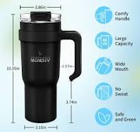 MOMSIV 40oz Thermobecher mit Stroh und Griff, 1100ml Kaffeebecher,  Doppelwandiger Edelstahl Vakuum Auslaufsicher Isolierbecher Autobecher für  Kalte ...
