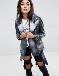 Asos Leather Jacket With Spray Print Black Latest Fashion Clothes Asos Leather Jacket Fashion