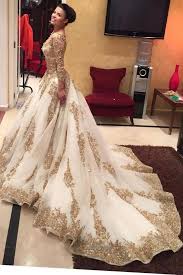Luxurious Gold Lace Appliques 3 4 Sleeves V Neck Ball Gown Tulle Wedding Dress Big Prom Dress N309 Gold Lace Wedding Dress Indian Wedding Dress Two Piece Wedding Dress