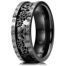 Men S Black Titanium Ring Cz Steampunk Gear Wheel Pinion Bolts Wedding Band Black Titanium Ring Titanium Rings Rings For Men