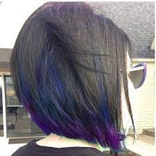 Black A Line With Blue Purple Peekaboo Ombre Short Hair Color Hair Styles Short Hair Styles