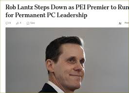 Rob Lantz officially resigned as Prince Edward Island's 34th premier  Thursday night and announced his bid for the permanent leadership of the  province's Progressive Conservative Party. The province's 35th premier