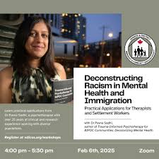 Are you a settlement worker, therapist, social worker, or practitioner  supporting and working with immigrant and BIPOC communities? These virtual  workshops hosted by Vernon & District Immigrant and Community Services  Society consist