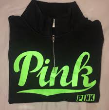 Black And Neon Green Hoodie Vs Pink Black Half Zip Hooded Jacket Neon Green Lettering Small Rip On Pocket Not Noticeable But Other Than That Hoodies Long Sleeve Hoodie Pullover Jacket