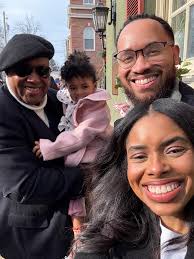 The family hanging out with granddaughter, Rose, son-in-law John and  daughter Ava