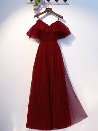 Wenn sie interesse an einer spezialanfertigung haben oder andere fragen haben. Fliessend Abendkleid Brautkleid Spaghettitrager Lang Rot Tull Mit Ruschen