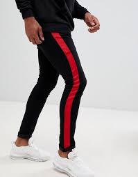 Black And Red Jeans Men Asos Design Super Skinny Jeans In Black With Red Side Stripe Black Jeans Men Mens Fashion Jeans Super Skinny Jeans