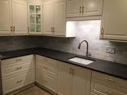 Gray kitchen cabinets offer perfect balance and work well with most kitchens. Ikea White Bodbyn With Piatra Gray Counter Marble Subway Tile From Home Depot Kitchen Remodel Kitchen Ikea Kitchen