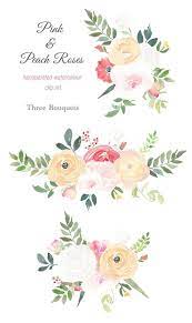 Watercolour Bouquet Clipart Pink And Peach Roses Wedding Bouquet Bouquet Png Pink Rose Clipart Peach Rose Watercolor Bouquet Flower Clipart Rose Clipart