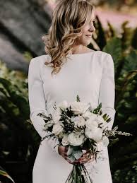 Sheath satin lace wedding dress for your special day. Sheath Column Jewel Long Sleeves Floor Length Ruffles Elastic Woven Satin Wedding Dresses Missysin