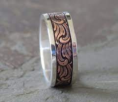 8 5mm Paisley Silver Copper Wedding Band Mens Wedding Band Copper Wedding Band Silver Wedding Bands Mens Wedding Rings