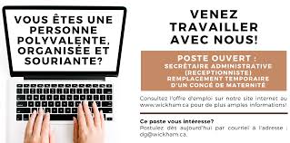 Les meilleures offres d'emploi sont sur trovit. Offre D Emploi Secretaire Administrative Receptionniste Municipalite De Wickham