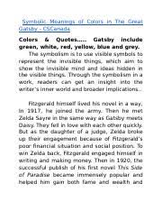 Color symbolism in the great gatsby 1399 words | 6 pages. Gatsby Project Symbolic Meanings Of Colors In The Great Gatsby Cscanada Colors Quotes Gatsby Include Green White Red Yellow Blue And Grey The Course Hero