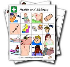 English vocabulary exercises elementary and intermediate level: Illness And Injury Bingo Game