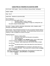 Valentine Duffy Lesson Plan Poetic Techniques Poetic Devices How To Plan