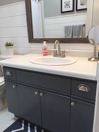 Formica bathroom countertops are a popular brand of laminate countertops. Bathroom Update How To Paint Laminate Cabinets The Penny Drawer