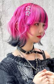 40 Shades of Hair Colours That Make a Statement : Pink and Black Shaggy Bob