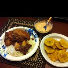 Pernil is a typical dish i grew up eating, it's popular in the latin caribbean islands such as puerto rico and cuba, served with rice and beans during the. A Puertican Dish White Rice Red Beans N Porkchops With Fried Plantains Along With Mayoketchup Had To Sha Island Food Hispanic Dishes International Recipes