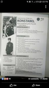 Hadir ke sesi temuduga terbuka dengan membawa salinan borang permohonan spa yang telah diisi hadir terus ke balai tertera di bawah dengan membawa dokumen yang dinyatakan. Pejabat Operasi Polis Bantuan Felda Wilayah Segamat Batu Anam Segamat Legal Public Government Service Facebook