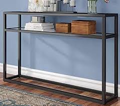 New Narrow Console Table Entry Tables Hallways Black Metal Frame Tempered Glass Top Shelf Designed Your Small Living Space Online Herearetopshopping In 2020 Narrow Console Table Wood Console Table Metal Console Table