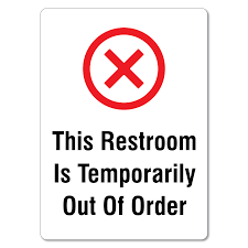 Peel the stickers off the backing, stick a sign on each door and lock every stall tightly. Restroom Temporarily Out Of Order Sign The Signmaker