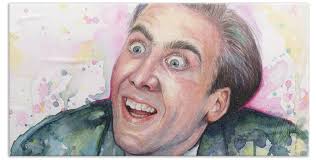 Nicolas Cage You Don't Say Watercolor Portrait Hand Towel by Olga Shvartsur 