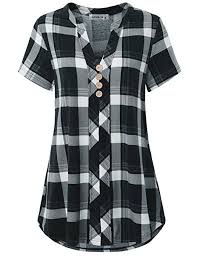 Black And White Buffalo Plaid Shirt Womens Moqivgi Spring Tops For Women Juniors Buffalo Checkered Shirt Notch Collar Short Sleeve Fashion Office Casu Business Casual Shirts Ladies Tops Fashion Fashion