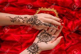 This is because palms and feet have about 50 layers of stratum corneum. Oriental Picture On Woman Hand Palm Horizontal Banner Mehendi Traditional Decoration Resistant Design Brown Henna Tattoo Art Saloon Service Style Mandala Lily Flower Bright Red Cloth Background Stock Photo Picture And Royalty