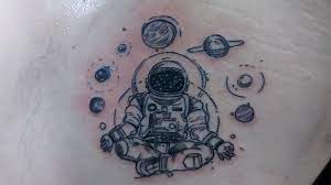 These astronaut tattoos will usually include an astronaut and a flag, or the very popular image of an astronaut with the american flag on the moon. Quick Tattoo Session For Today Sketchy Spaceman Tattoo Astronaut Tattoo Cdotattooshop Youtube
