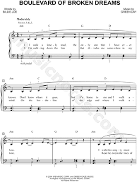 Green Day Boulevard Of Broken Dreams Sheet Music Easy Piano In A Minor Download Print Sheet Music Green Day Easy Piano Sheet Music