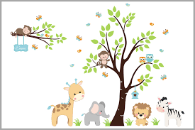 Pastel Colored Jungle Wall Decals Baby Room Stickers Amazon Animals Monogrammed Name Plate Cute Decorations Jungle Wall Decals Animal Wall Decals Room Stickers